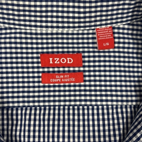 Men’s Izod Slim Fit Blue and White Check Button Down Shirt Size Large - Picture 3 of 8
